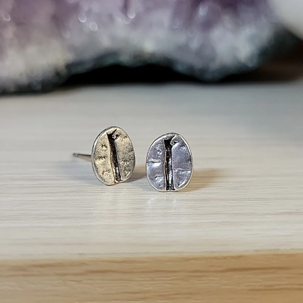 Coffee Bean Stud Earrings, unisex - Picture 5 of 6
